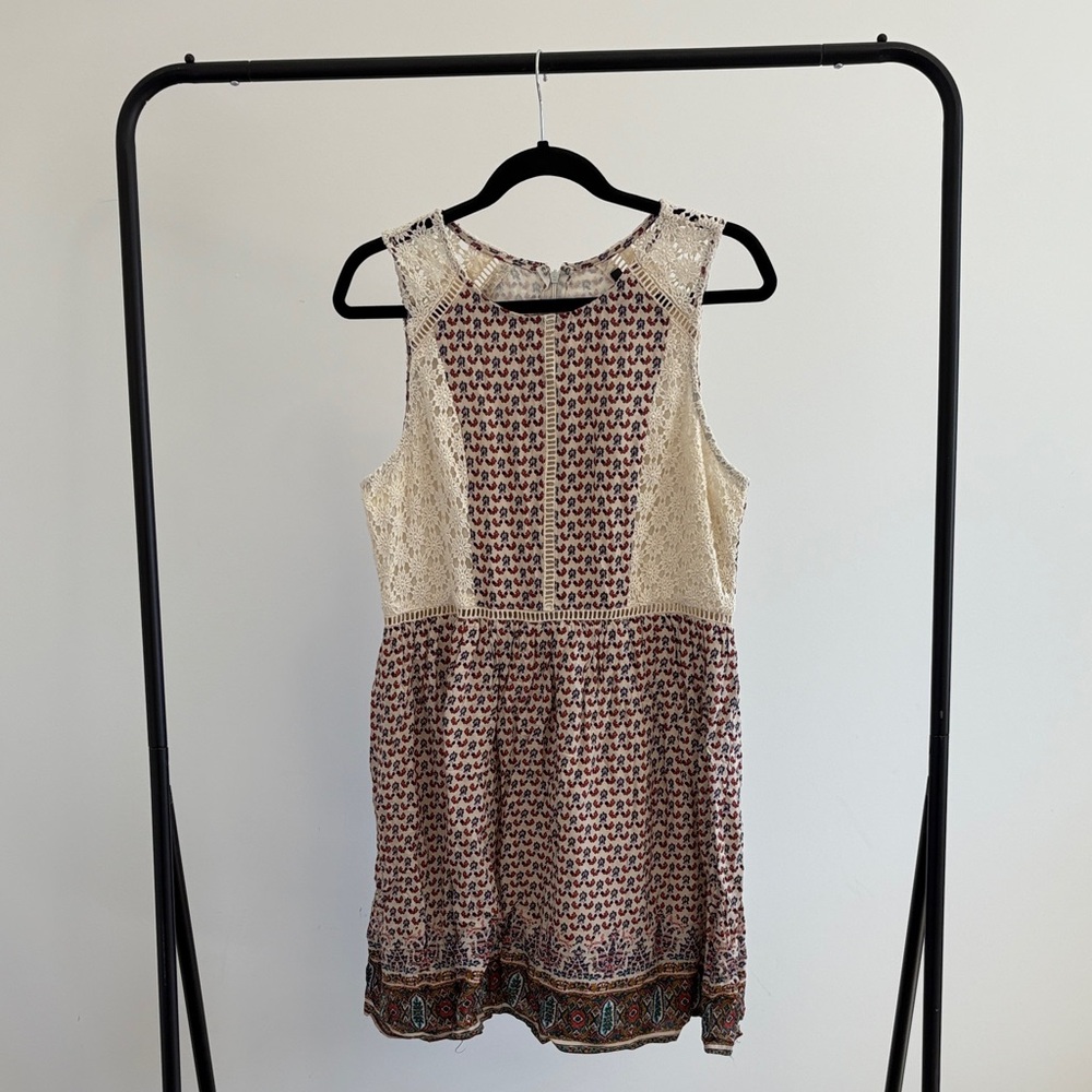 Doe & Rae Cream and Brown Patterned Tank Top